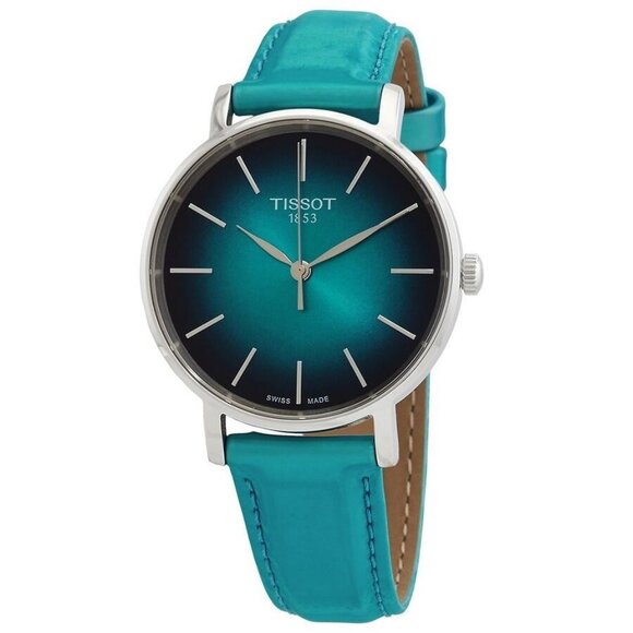 NWT Authentic Tissot Everytime Lady Quartz Turquoise Dial Watch - Picture 1 of 3